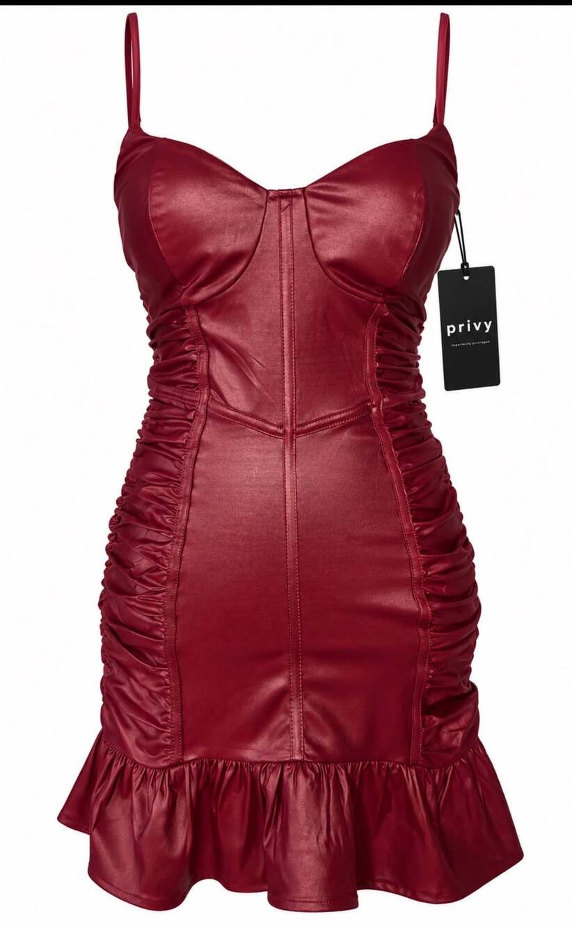 Privy Burgundy Ruched Bustier Mini Dress M NWT Corset Ruffle Bodycon